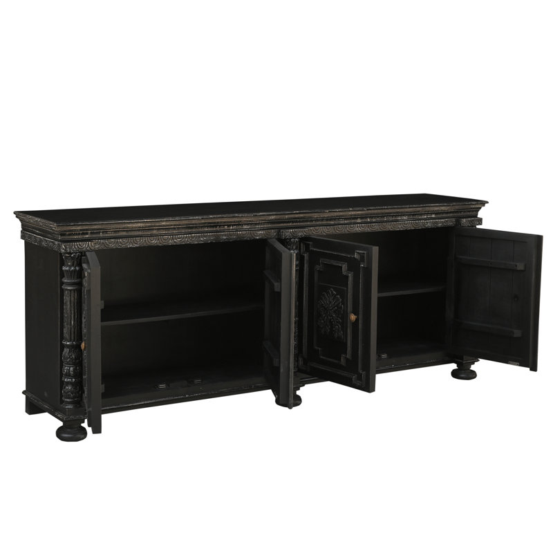 Buffet en bois massif sculpté 4 portes, Black