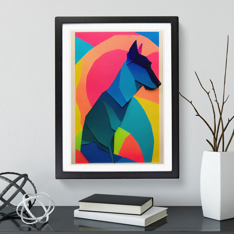Paper Dog No.1 Abstract - Wall Art, Black Framed, 48cm H x 36cm W, White
