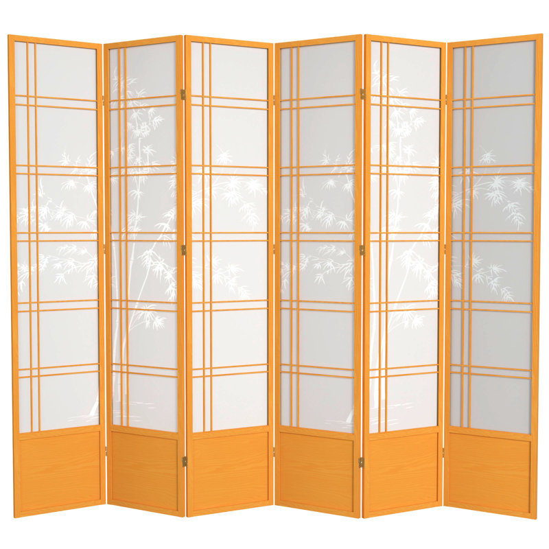 Keitez 83.5'' H Solid Wood Folding Room Divider, 6 Panels, Honey