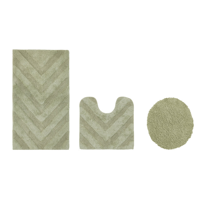 Branston Premium 100% Cotton 1990 GSM 3-Piece Tufted Chevron Bath Rug Set with Non-Slip Spray Latex Backing, OEKO-TEX® Certified, Super Absorbent & Machine Washable, Sage