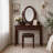 Vanity Desk with Adjustable Angle Mirror, Vintage Vanity Makeup Table and Cushioned Stool Set