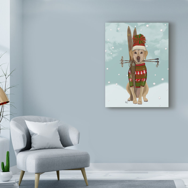 «Yellow Labrador, Skiing» par Fab Funky, impression sur toile, H 47 po x l 35 po x P 2 po