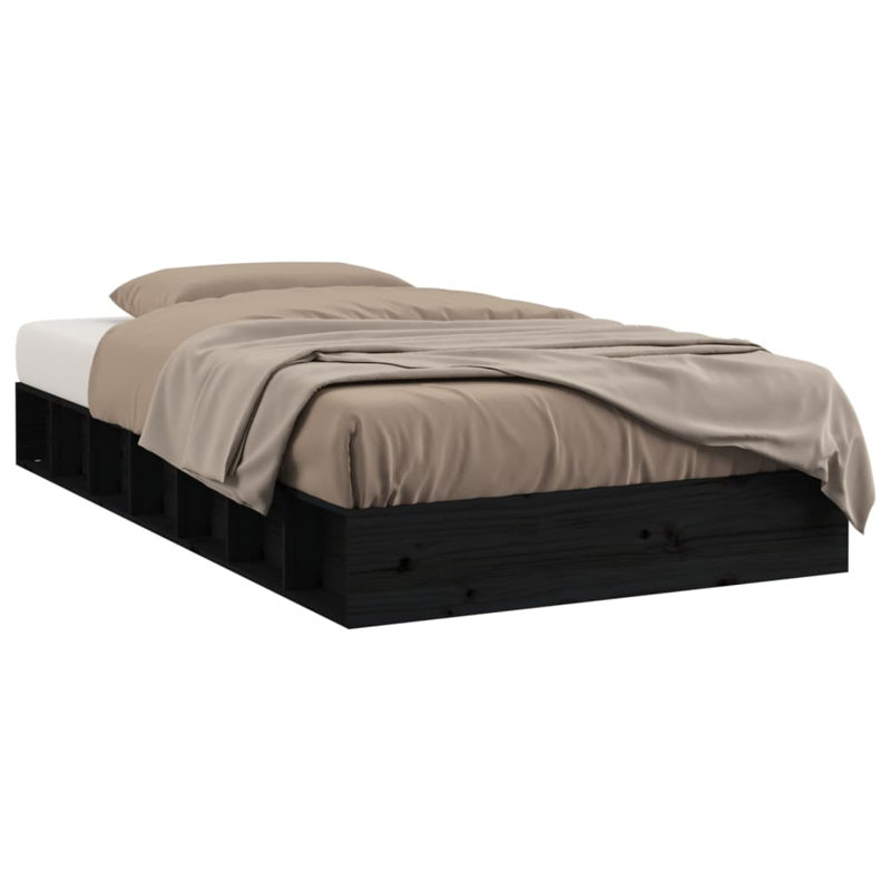 Bed Frame Solid Wood, Black, Small Single (2'6)
