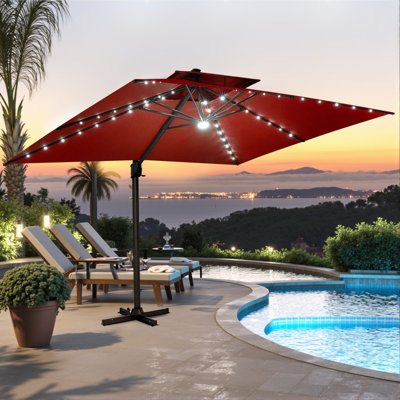 Parasol d'extérieur rectangulaire en porte-à-faux à DEL 153 po x 116 po sans base lestée Tyleia