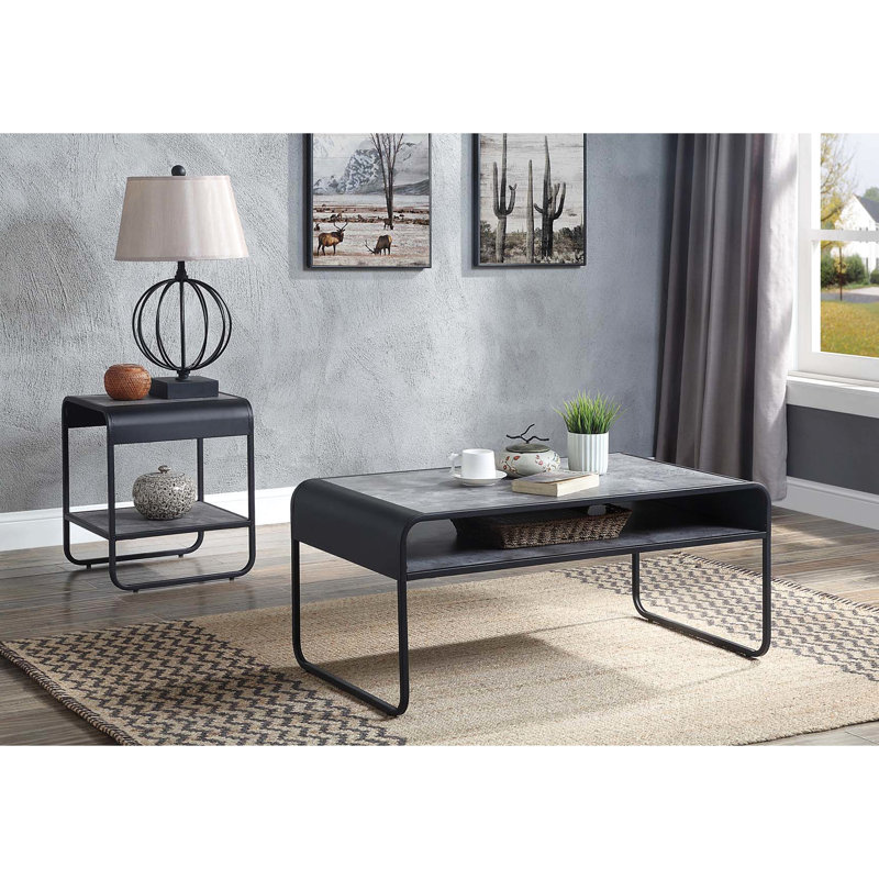 Table basse à structure en métal gris et noir avec structure ouverte Kd pour salon, structure de style industriel moderne, finition grise