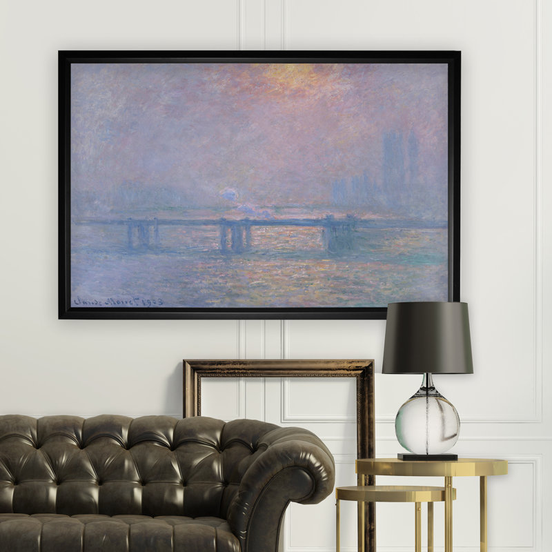 «Charing Cross Bridge» par Claude Monet - reproduction d'art encadrée, H 20 po x l 24 po x P 1,5 po, Cadre noir, Blanc mat