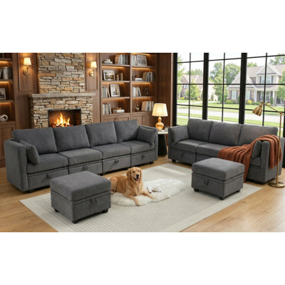 Convertible Modular Sectional Sofa Set with Storage Ottoman, Reclining Living Room Furniture with Under-Seat Storage