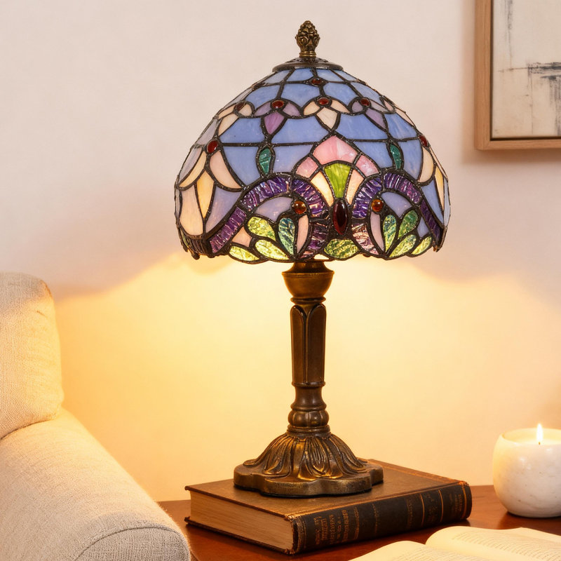 11.8H Tiffany Table Lamp Stained Glass Baroque Style LED Bulb Included