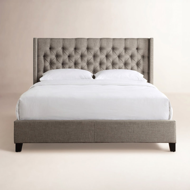Kaster Upholstered Wingback Bed, Full/Double, Pewter Grey Linen