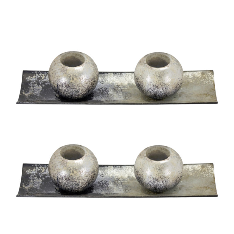 Ensemble de deux porte-bougies votives de table en céramique métallique argentée