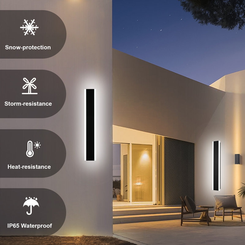 2-Pack Outdoor Wall Light Fixtures Modern Long LED Wall Sconce Black Exterior Light Fixture Ip65 Waterproof Wall Lampmetal Rectangular Wall Lights For Villa Patio, Courtyard, Porch Bedroom.