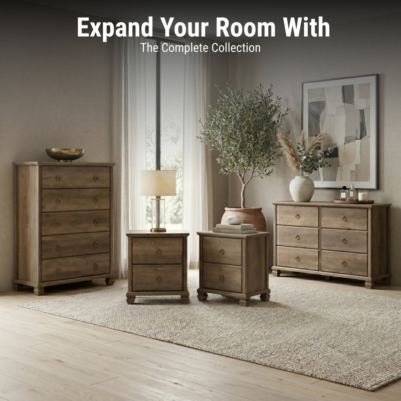 Weston 23" H Traditional Brown 2-Drawer Nightstand with Solid Wood Legs (Set of 2)