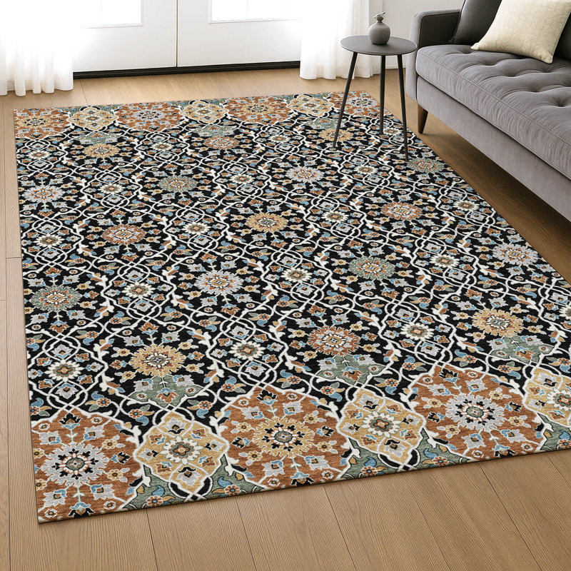 Premium Machine Washable Mayfield AMF2199 panel Rug, 10' x 14', Black