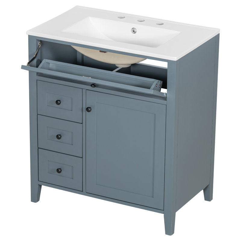 Meuble-lavabo 30 po avec lavabo bleu-gris, 30", Bleu