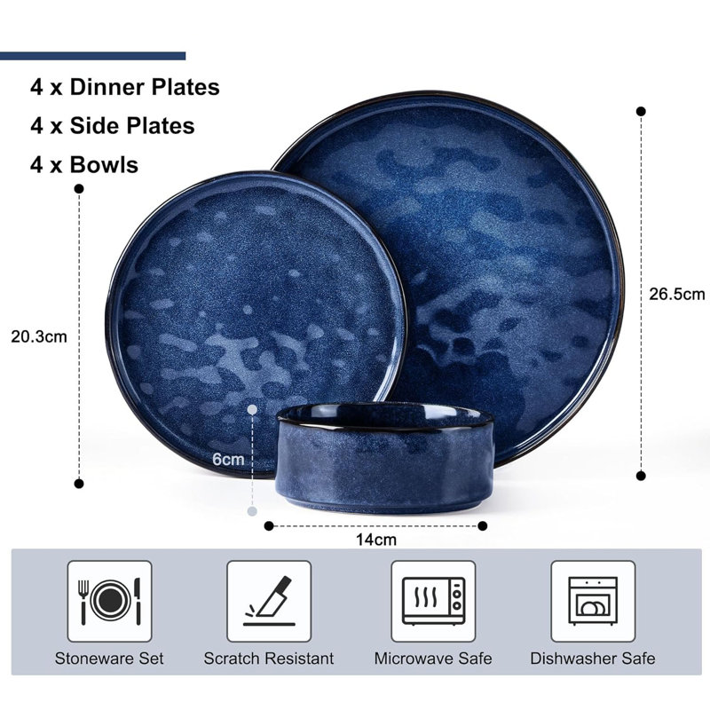 Stoneware Dinnerware - Service for 4, Nebulas Blue