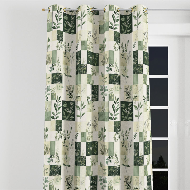 Rideau en velours patchwork - 1 panneau à œillets Country Farmhouse Meadows, L 52 po x L 84 po, Œillets dorés