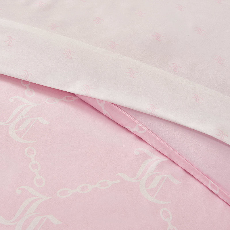 Juicy Couture Link Printed Bed-in-a-Bag Comforter Set, King Comforter + 7 Additional Pieces, Light Pink/White