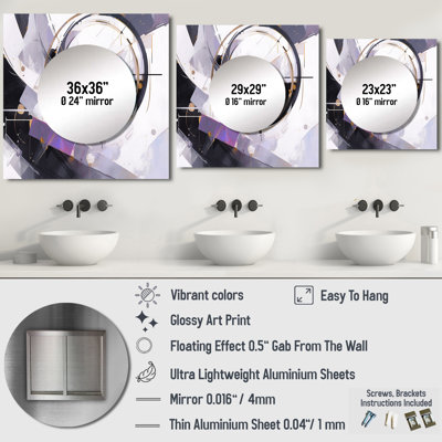 Tourbillon mauve à multiples facettes mauve - Cubisme grand miroir mural carré pour chambre à coucher