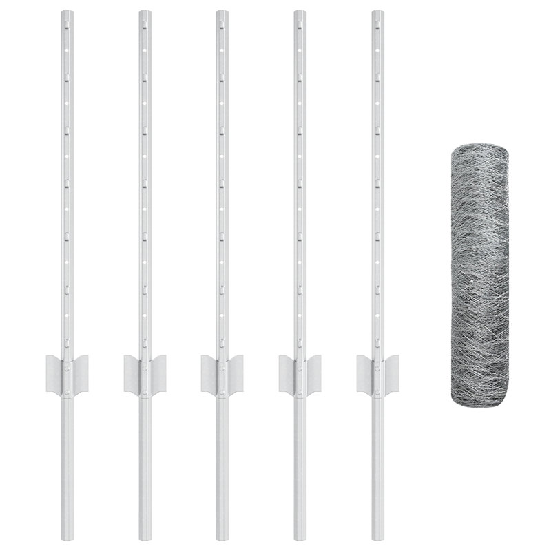 Fence with Post Segment Outdoor Barrier Garden Terrace Divider Boundary, Silver