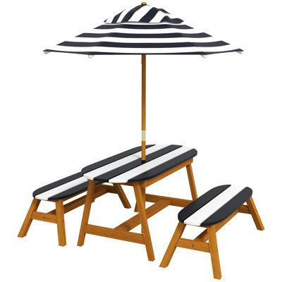 Kids Picnic Table Set With Removable Umbrella, Wooden Kids Table And Benches With Seating For 4 Kids Ages 3-8 Years Old For Patio Garden, Outdoor Indo by Isabelle & Max
