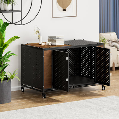 48 Inch Heavy Duty Dog Crate Furniture with Wheels, Metal Dog Cage for Large and Medium Dogs, Extra Large XL XXL Dog Crate with Removable Tray.