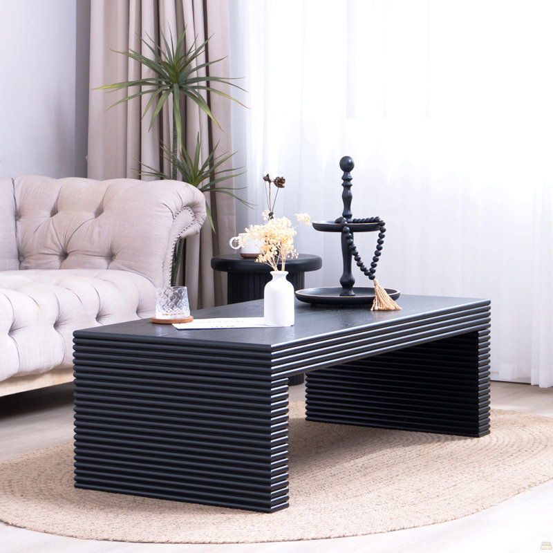 47.6" Ribbed Coffee Table – Rectangular Low Profile Center Table