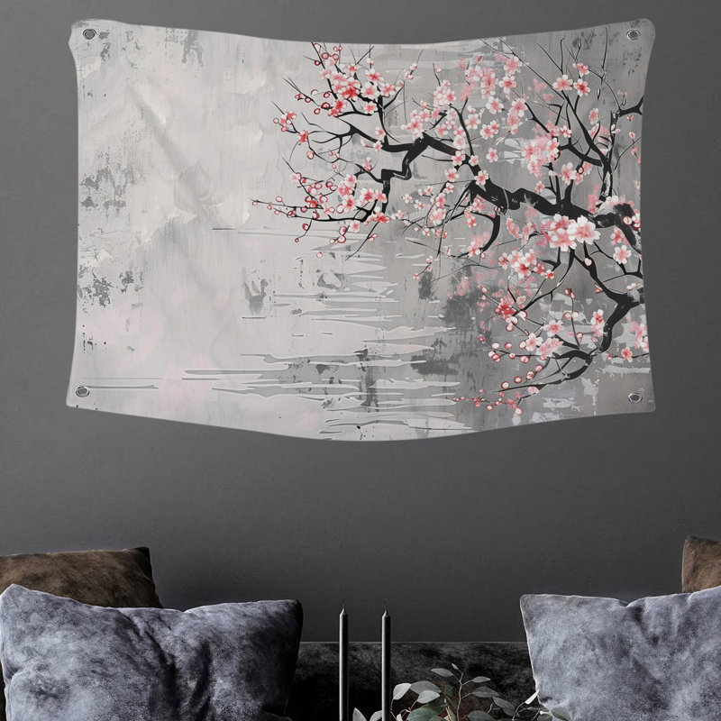 Tapisserie murale fleur de cerisier - décoration murale florale, H 68 po x l 80 po