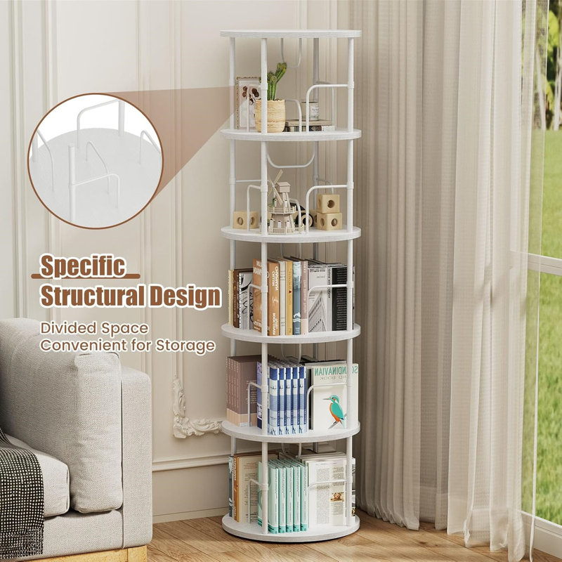 Rotating Bookshelf, 3 Tier Round Revolving Bookcase with Special Visible Partition Storage, 360° Display Spinning Small Bookshelf Tower Book Shelf Organizer for Bedroom