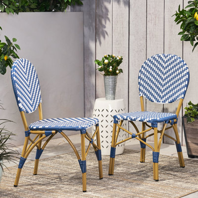 Chaises d'extérieur bleu marine, PE, aluminium, imprimé, rouille, chaise de décoration de jardin et chaises françaises en aluminium de 2, bleu, finition imprimée et utilisation