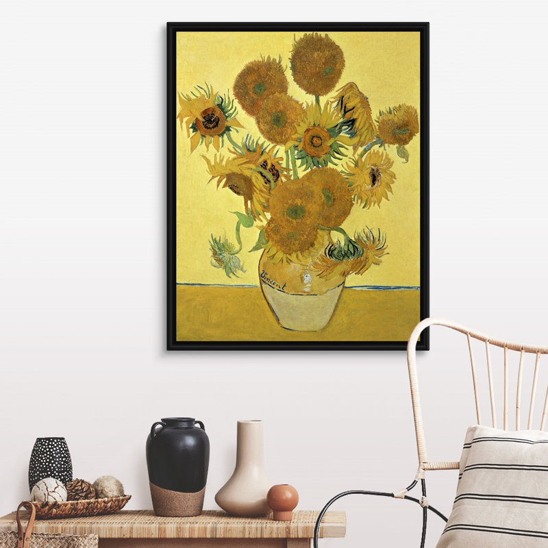 Tournesols, 1888, art mural sur toile, Cadre noir, H 32 po x l 40 po x P 1,75 po