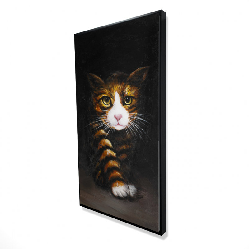 Chat discret - Animaux orange, décoration sur toile encadrée, H 25,25 po x l 49,25 po