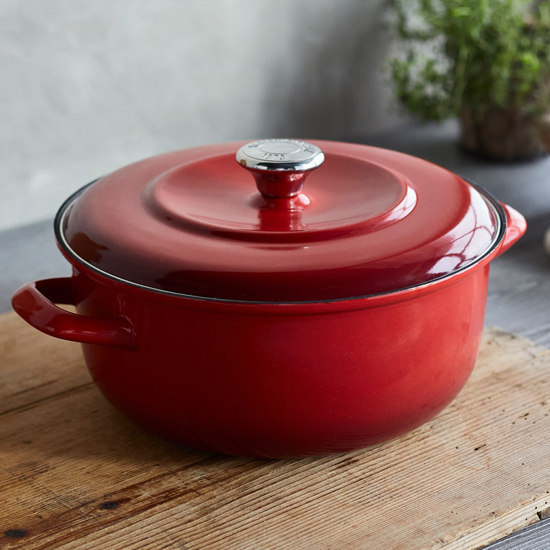 Lava Red Enameled Cast Iron 5.3QT Dutch Oven with Lid