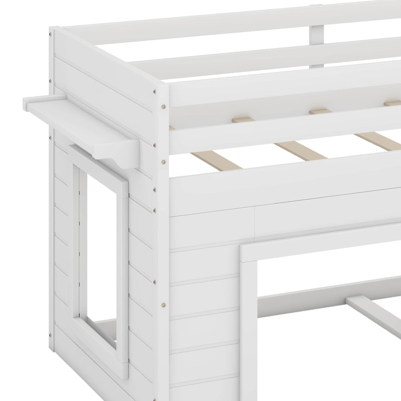 Lit mezzanine simple bas avec tiroirs de rangement, Blanc