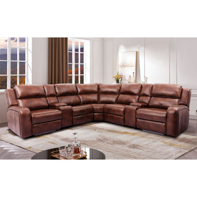 Faux Leather Power Reclining Curved Sectional Symmetrical