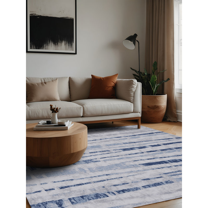 Tapis bleu lavable à la machine, Carré 6 pi