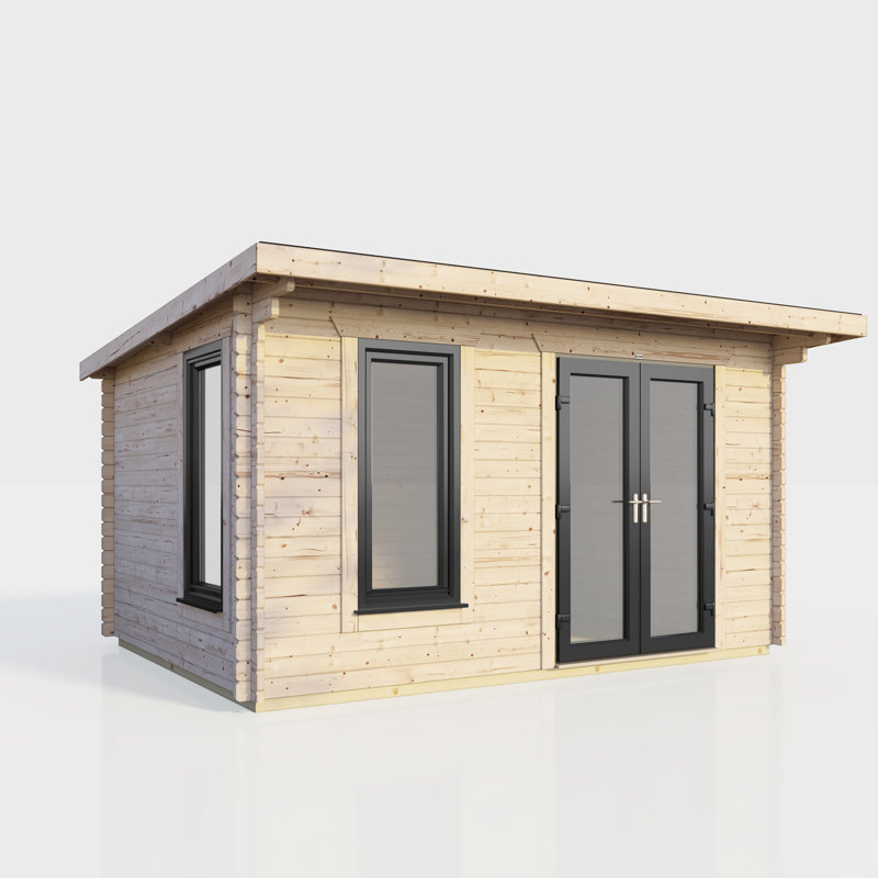 Powersheds 14 x 8ft Pent Log Cabin, Doors to the Right - 44mm