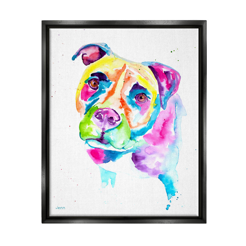 Pit Bull Casual Watercolor Style - cadre flottant, impression sur toile, H 21 po x l 17 po x P 1,7 po