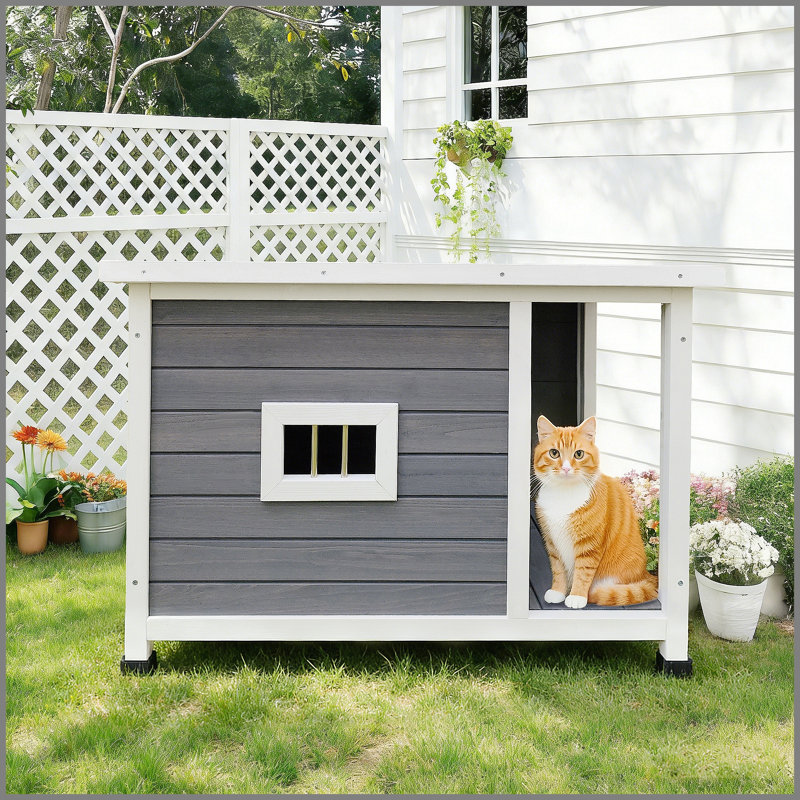 Maison d'extérieur pour chat avec toit imperméable, fenêtres ventilées et support en métal robuste - Abri pour animaux spacieux et élégant pour chats