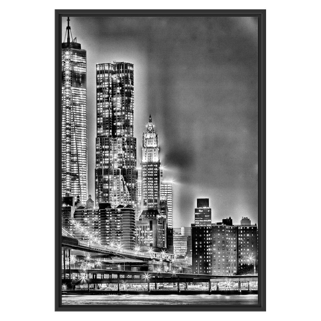 Gerahmtes Wandbild New York, Skyline bei Nacht