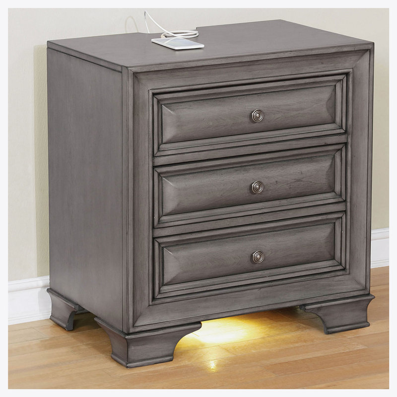3 - Drawer Solid Wood Nightstand, Gray