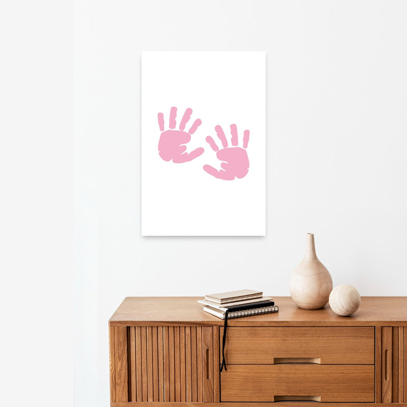 Petites empreintes de mains roses - Tableau abstrait, H 24 po x l 16 po