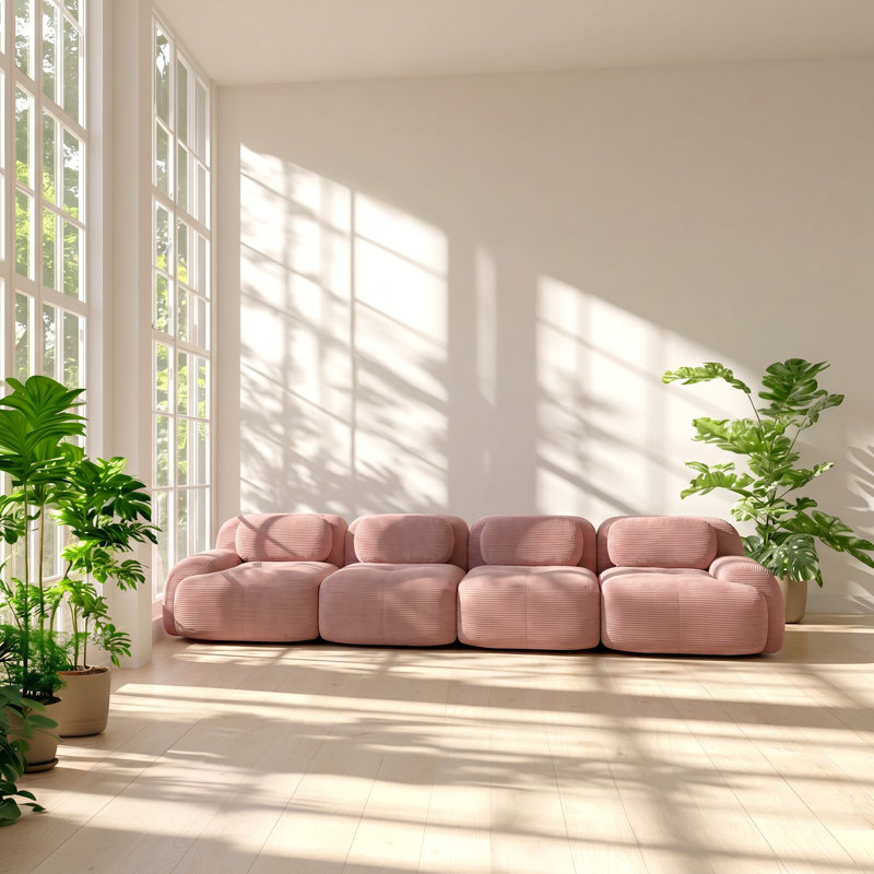Canapé modulaire 4 places en tissu velours côtelé l 151,9 po x P 40,5 po x H 27,5 po Everly