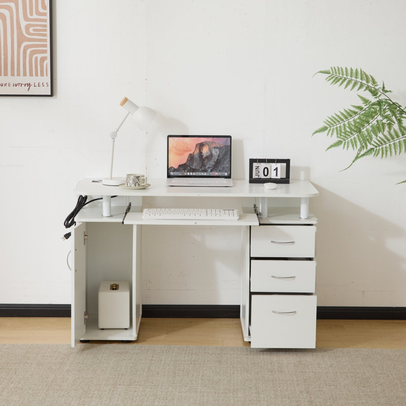 White Computer Desk With Drawers