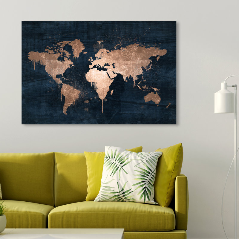 «Mapamundi Copper», impression sur toile tendue, H 36 po x l 54 po x P 1,5 po, Toile tendue