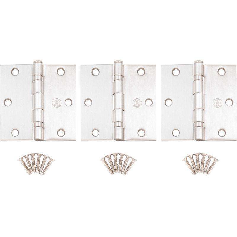 Charnières de porte à roulement à billes 3-1 / 2 ", coin carré, Nickel satiné