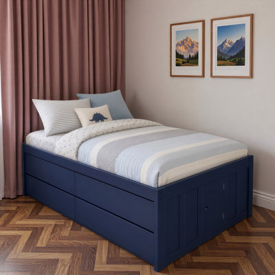 Captain Bed with 4 Storage Drawers, Side Storage Door and Slat Support
