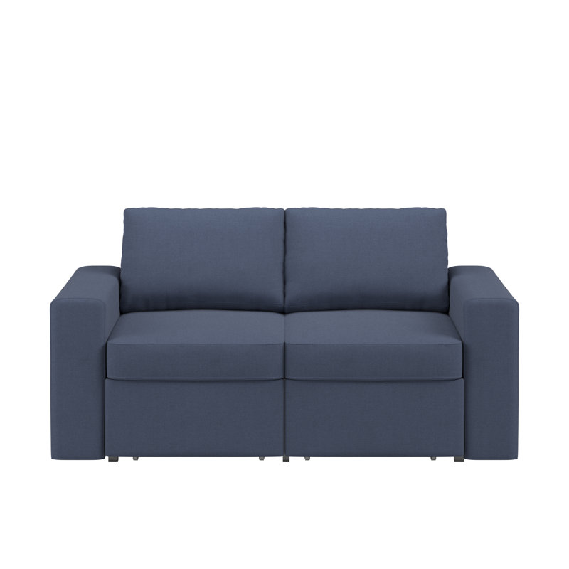 Ilic Upholstered Loveseat With 2 Hidden Metal Wire Storage Drawers, Blue