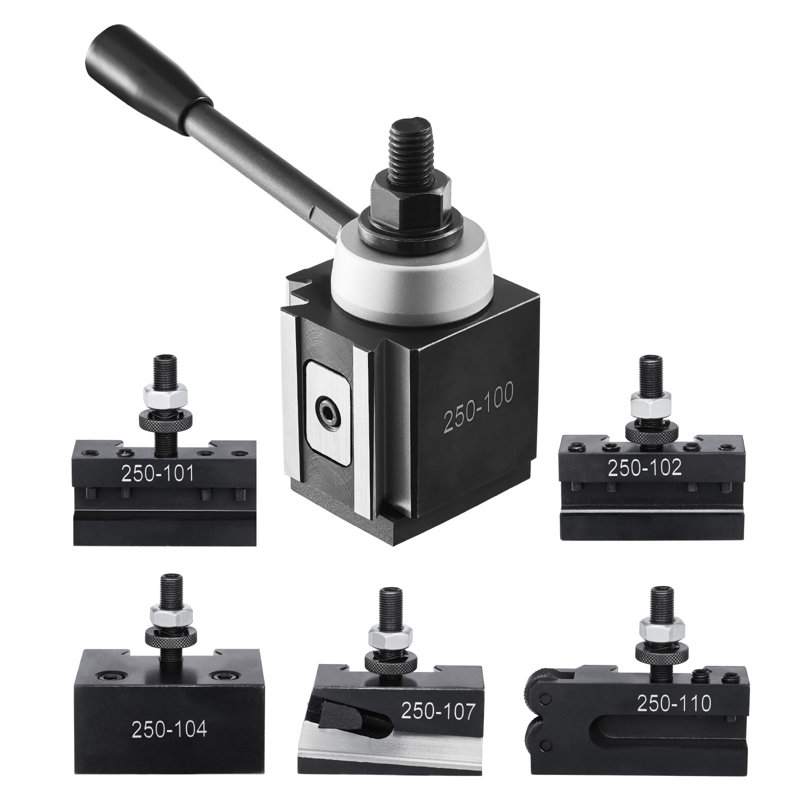 Ensemble de poteaux d'outils à changement rapide, 6 pièces, comprend des porte-outils de tour, un poteau à outils à piston avec accessoires de porte-outils rotatifs, convient aux mini-tours et aux tours en métal de 6 à 12 po, matériau en acier durable