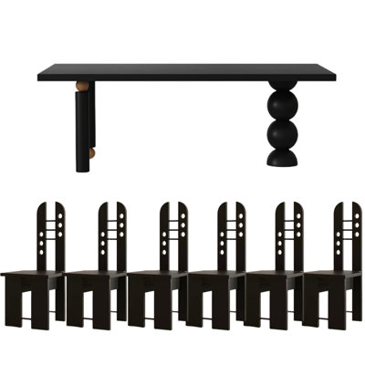 Table de salle à manger moderne noire avec boules géométriques