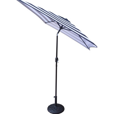 Parasol de marché rayé noir / blanc 9 pi avec inclinaison et manivelle